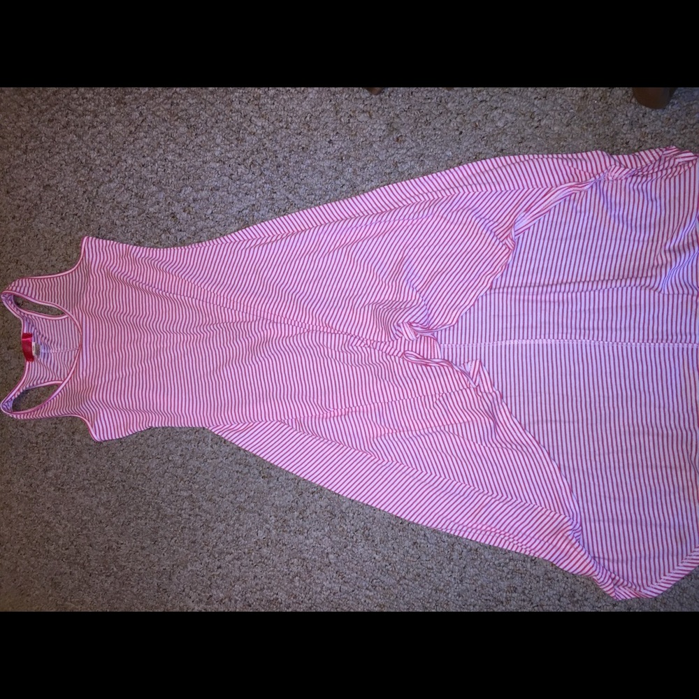 Pink/white stripes high low dress